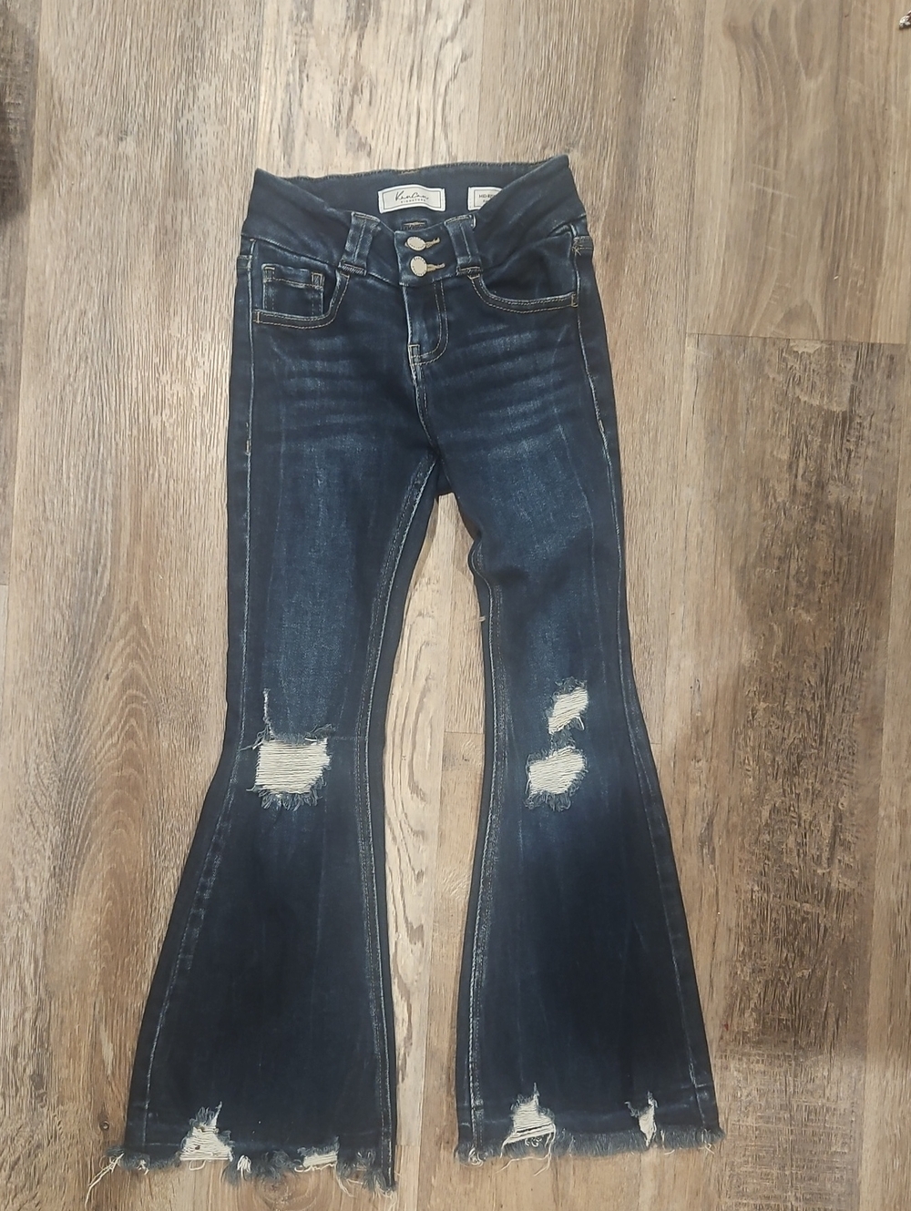 KanCan Dark Indigo Distressed Flare Jeans